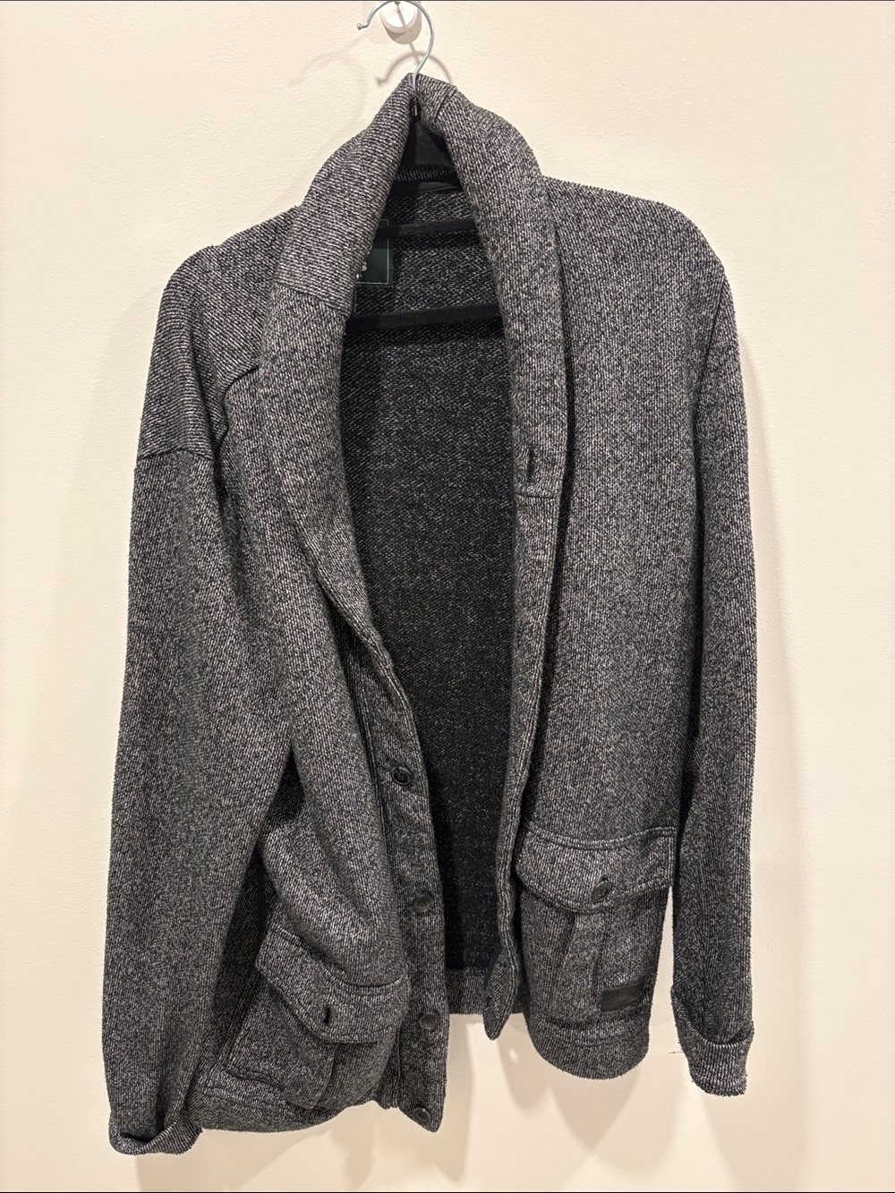 Men's Shawl Collar Heathered Gray Sweater Cardigan